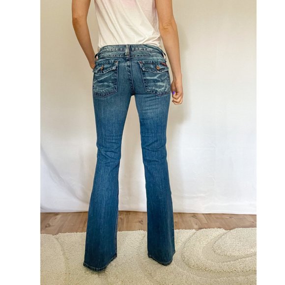 B2 Blue 2 Cult California Bootcut Flare Distressed Jeans Medium Wash y2k vintage - Picture 3 of 7